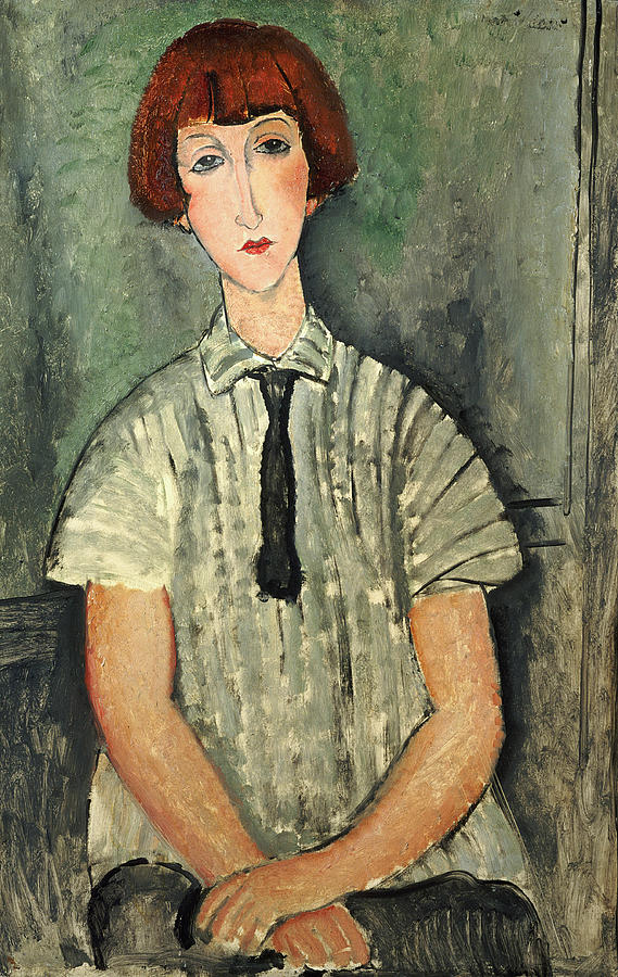 Young Girl In A Striped Shirt, 1917 Painting by Amedeo Modigliani
