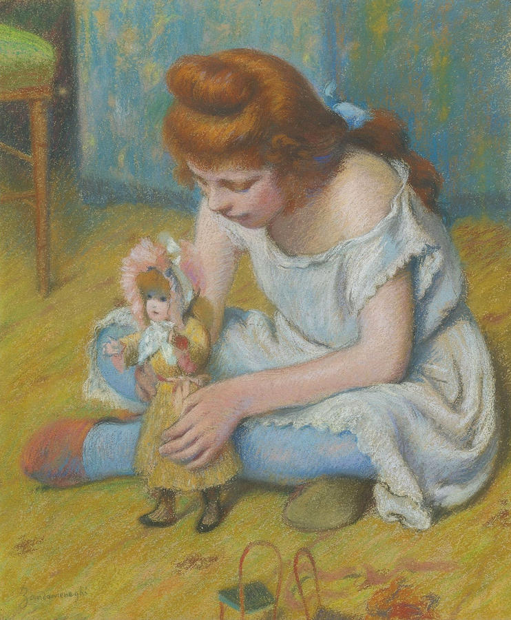 Young Girl Playing with a Doll Painting by Federico Zandomeneghi