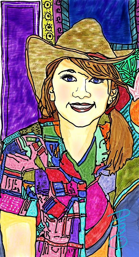 Hat Digital Art - Young girl with cowboy hat by Debra Baldwin