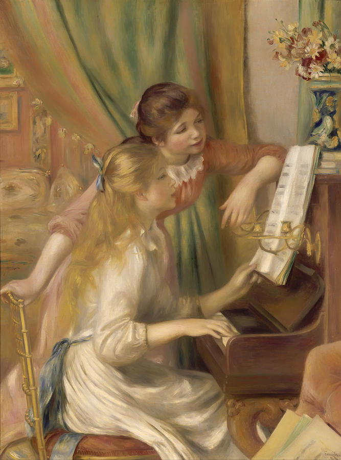 Vintage Painting - Young Girls at the Piano by Mountain Dreams