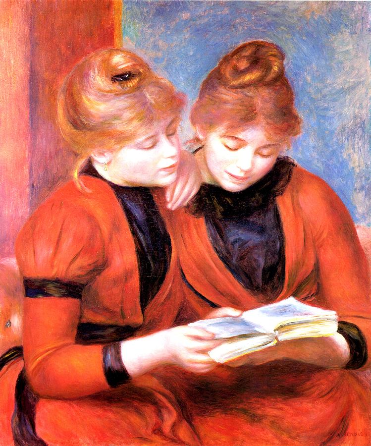 Young Girls Reading Digital Art by Pierre-Auguste Renoir