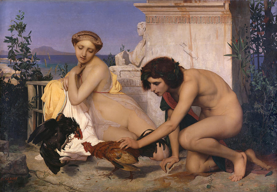 Young Greeks Attending a Cock Fight Painting by Jean Leon Gerome