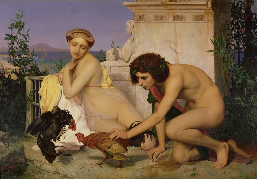 Greek Photograph - Young Greeks Encouraging Cocks To Fight, 1846 Oil On Canvas by Jean Leon Gerome
