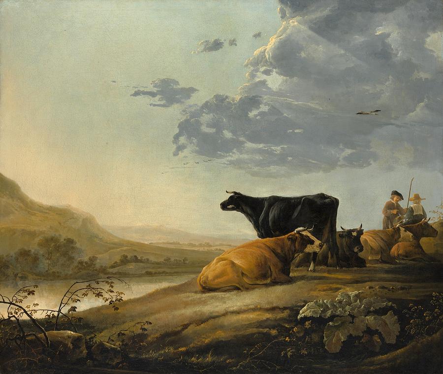 Landscape Painting - Young Herdsmen with Cows by Aelbert Cuyp