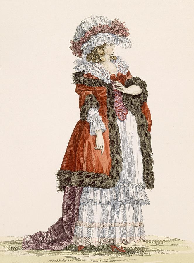 Hat Drawing - Young Ladys Promenade Dress, Engraved by Francois Louis Joseph Watteau
