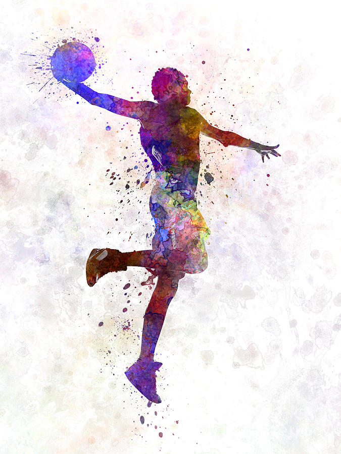 Young Man Basketball Player One Hand Slam Dunk Painting by Pablo Romero