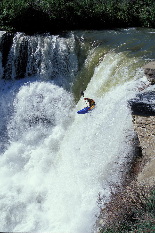 Young Man Kayaking Over Lumbreck Falls Photograph by Henry Georgi ...