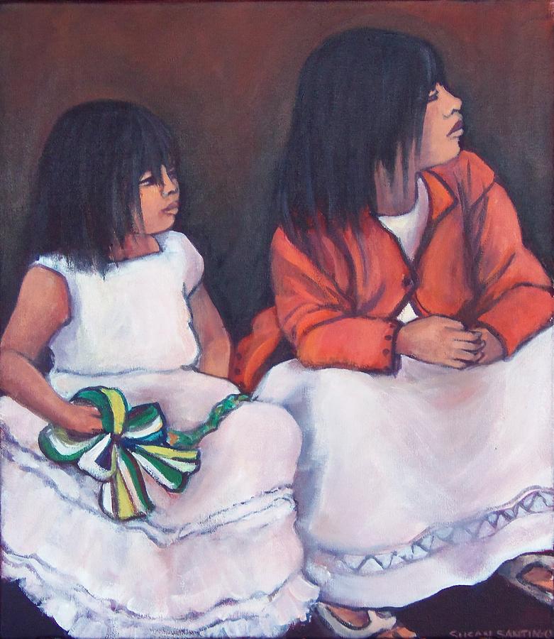 Young Mexican girls at the Independence Parade  Painting by Susan Santiago