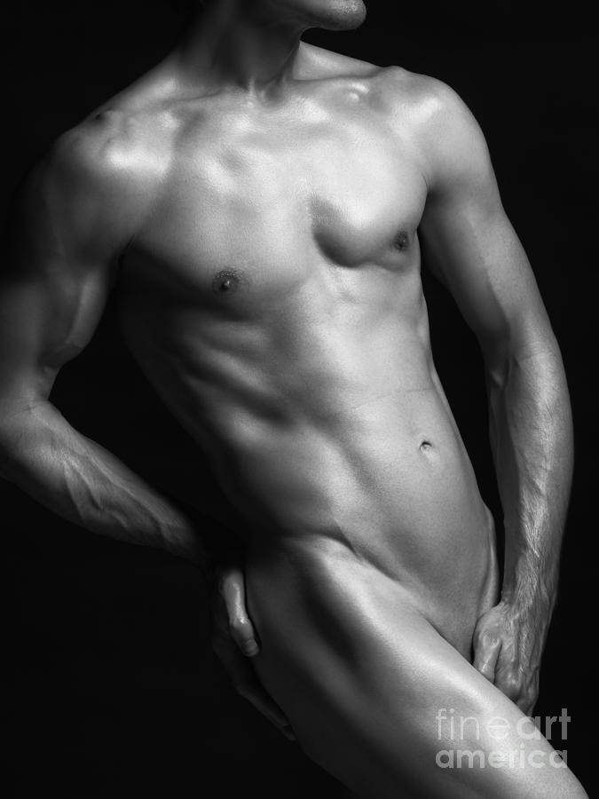 Young nude man slim fit body black and white Photograph by Maxim Images Exquisite Prints