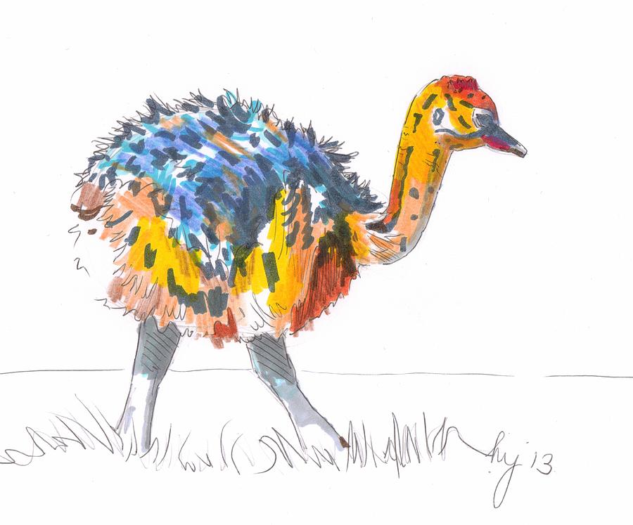 Young Ostrich Painting by Mike Jory