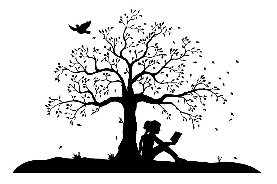 Young Reading Girl Under A Tree Drawing by Altmodern