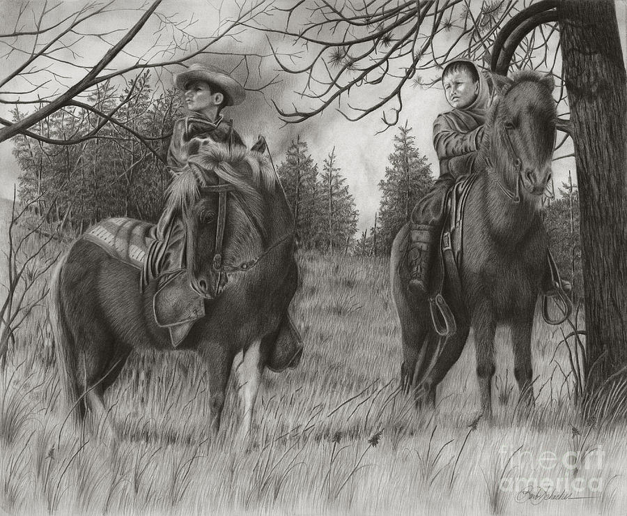 Young Rough Riders Drawing by Barb Schacher
