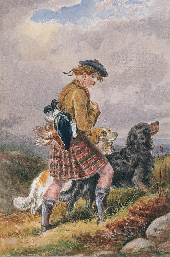 Landscape Painting - Young Scottish Gamekeeper with Dead Game by English School