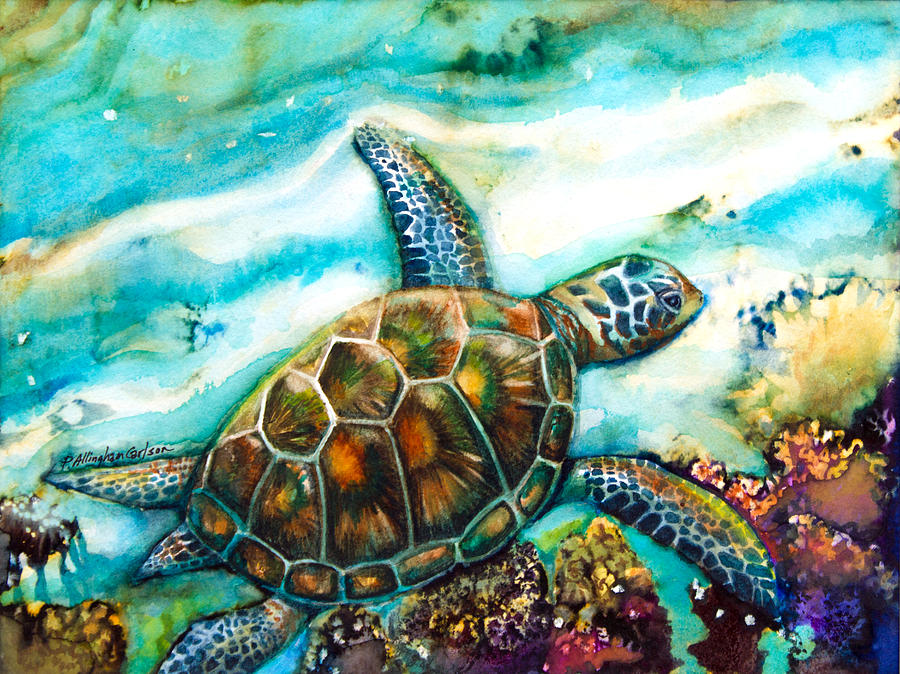 Young Sea Turtle Painting by Patricia Allingham Carlson