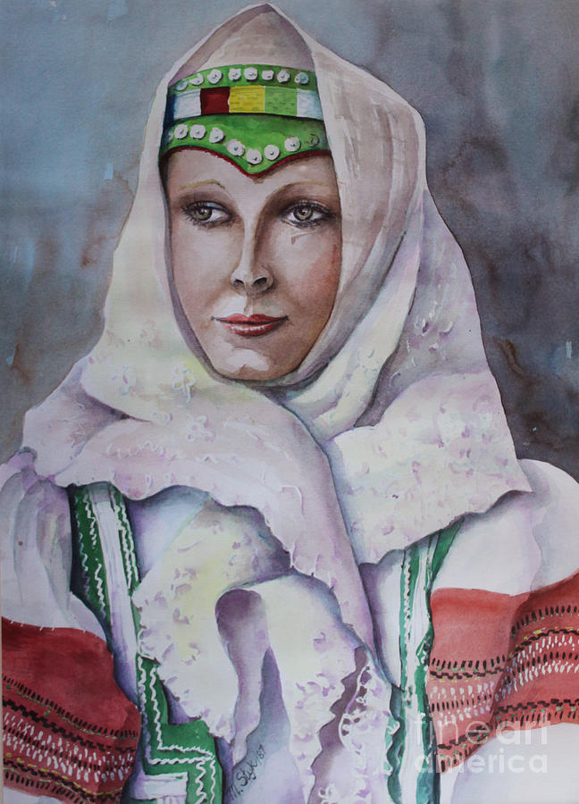 Young Slovak Woman in Past Painting by Marta Styk