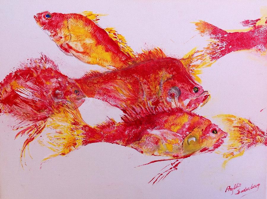 Fish Rubbing Painting - Young Snapper Family by Phyllis Soderberg