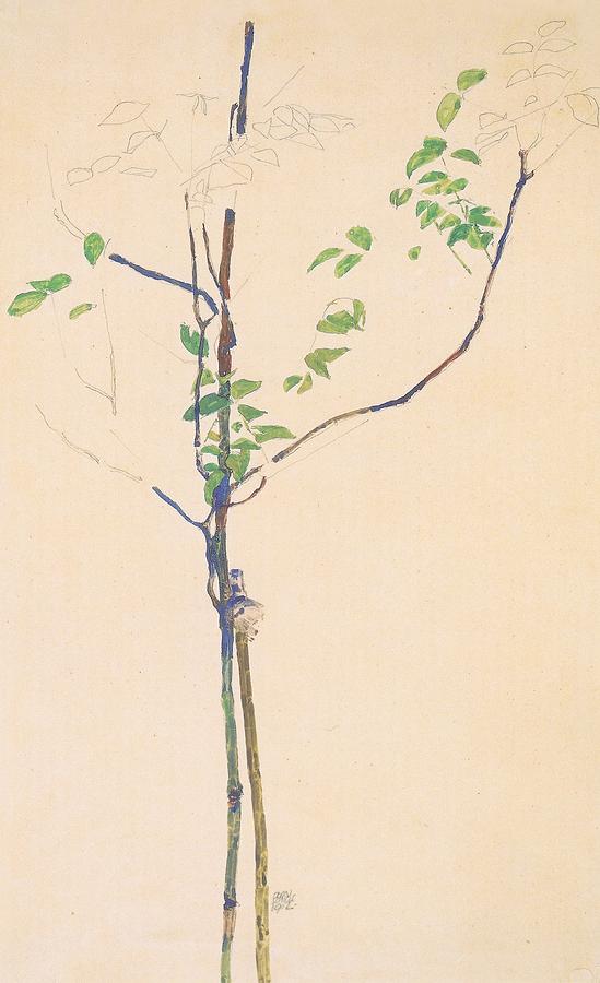Egon Schiele Painting - Young Trees with Support by Celestial Images