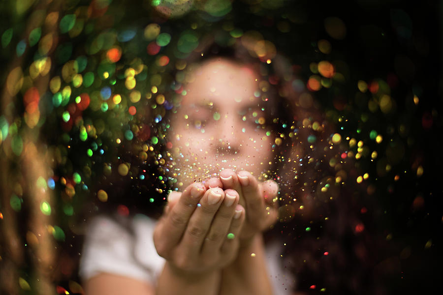 Young Woman Blows Glitter Into The Air Photograph by Stefka Pavlova