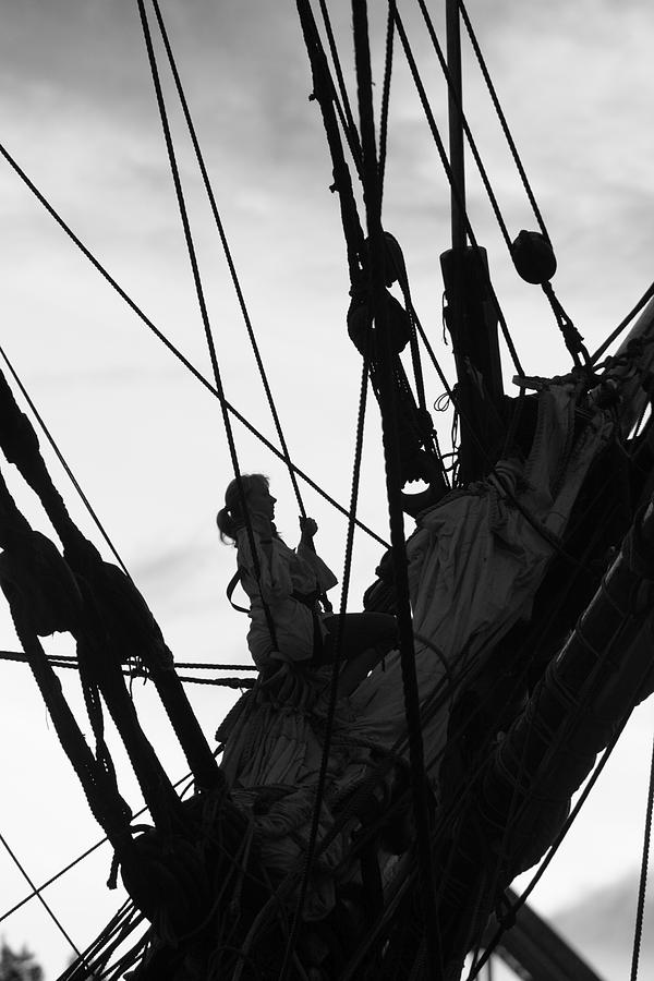 Young woman climbing in the rigging - monochrome Photograph by Ulrich Kunst And Bettina Scheidulin