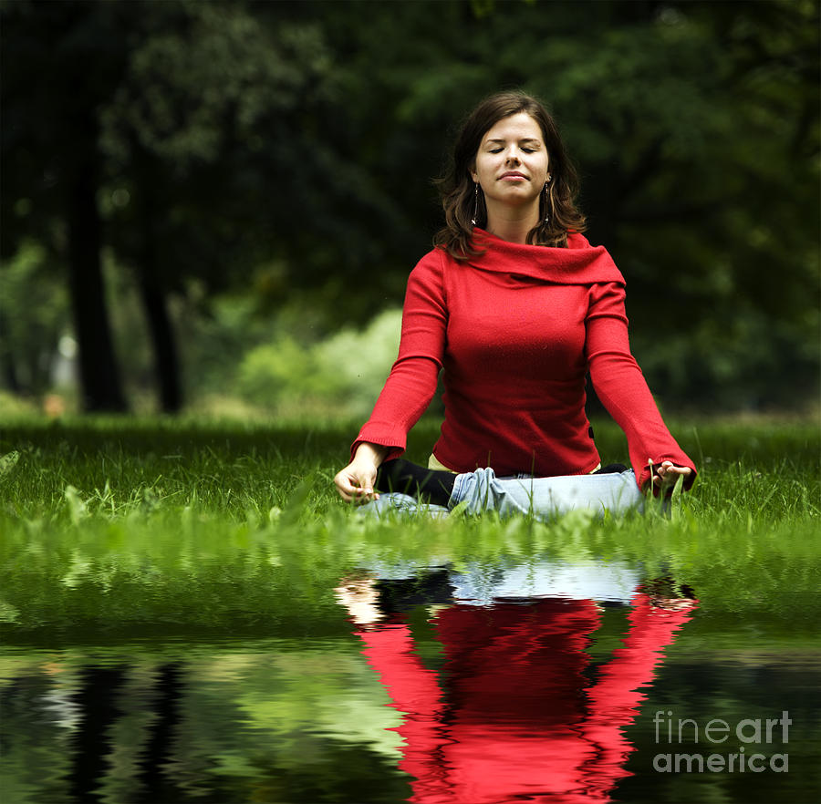Nature Photograph - Young woman doing yoga by Michal Bednarek