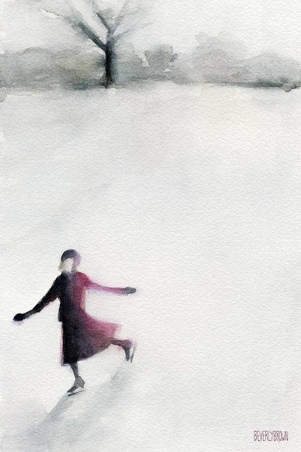 Winter Painting - Young Woman Ice Skating Watercolor Painting by Beverly Brown