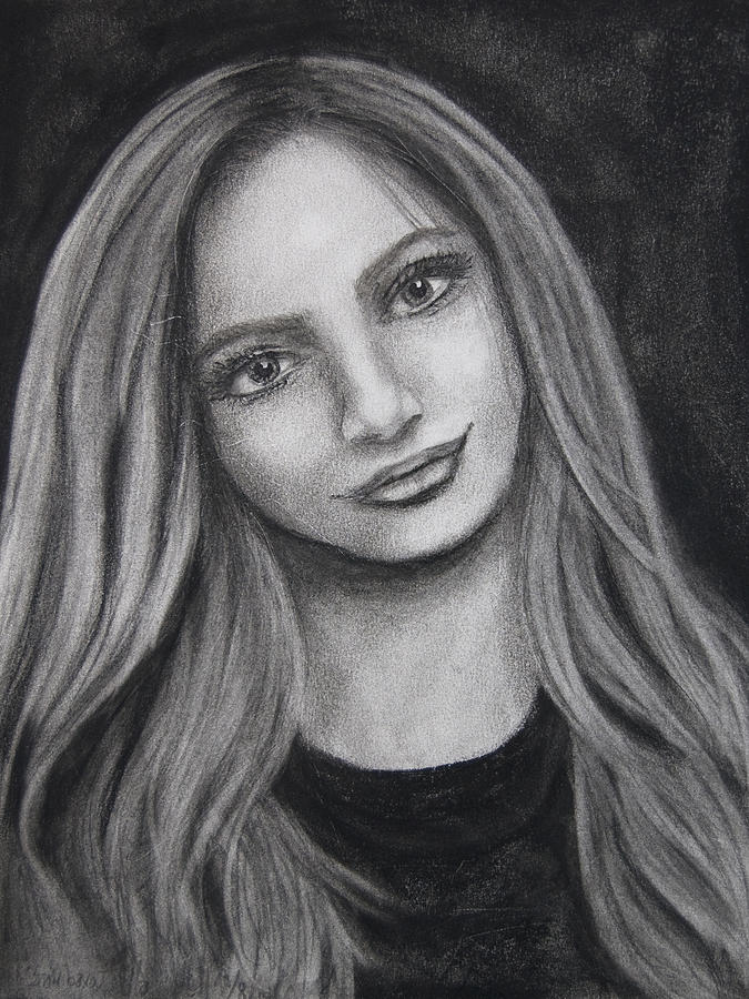 Young Woman In Charcoal Drawing by Barbara J Blaisdell