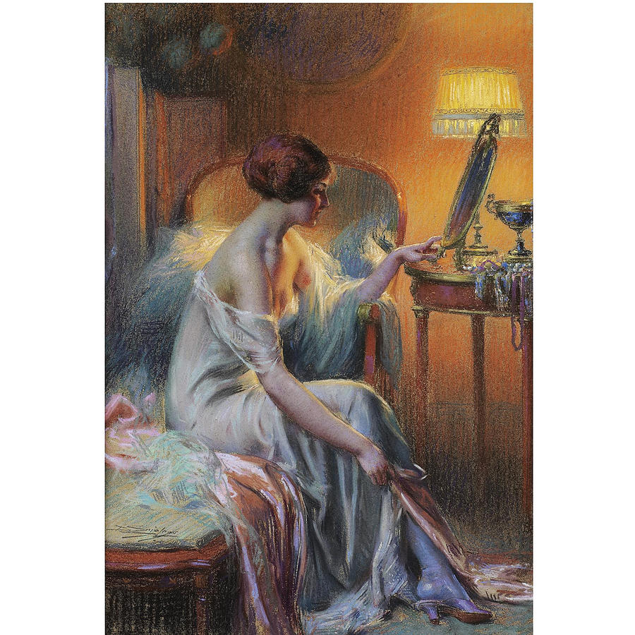 Flower Painting - Young Woman in her Dressing Room by Delphin Enjrolas