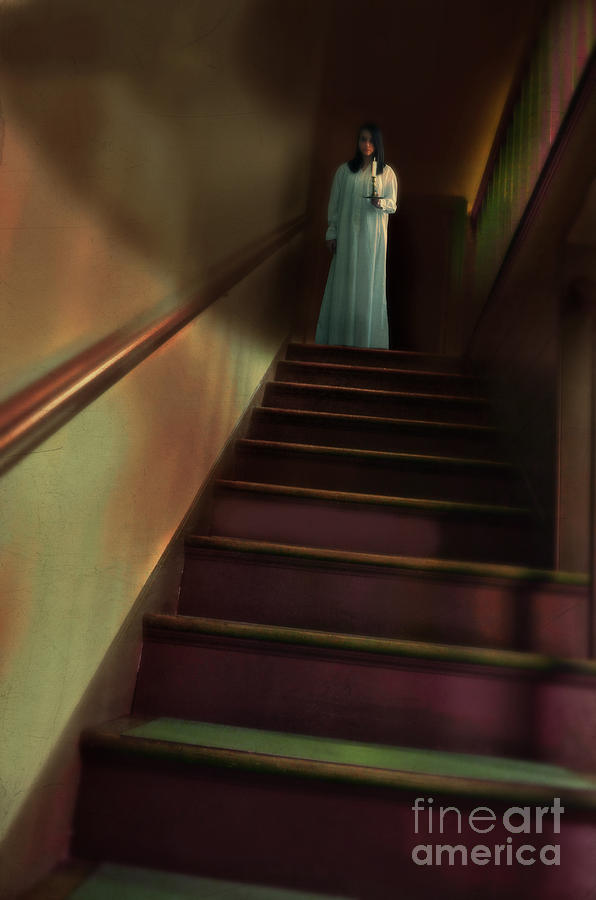 Young Woman in Nightgown on Stairs Photograph by Jill Battaglia