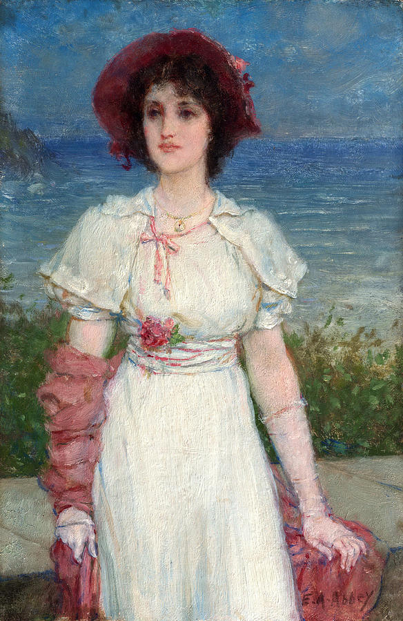 Young Woman in White by the Sea Painting by Edwin Austin Abbey
