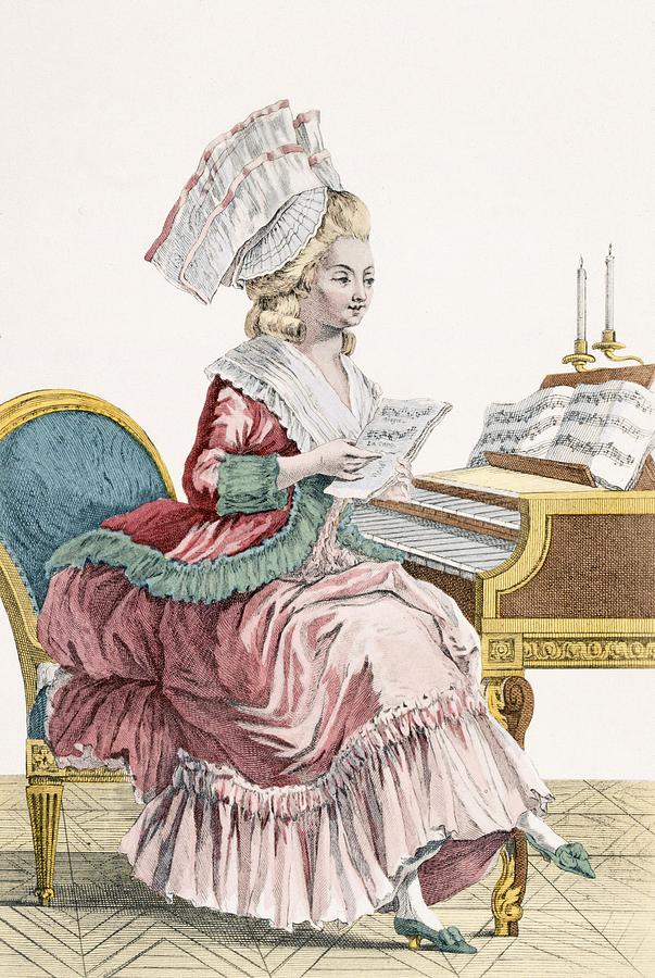 Musical Instrument Drawing - Young Woman Studying Music by Pierre Thomas Le Clerc