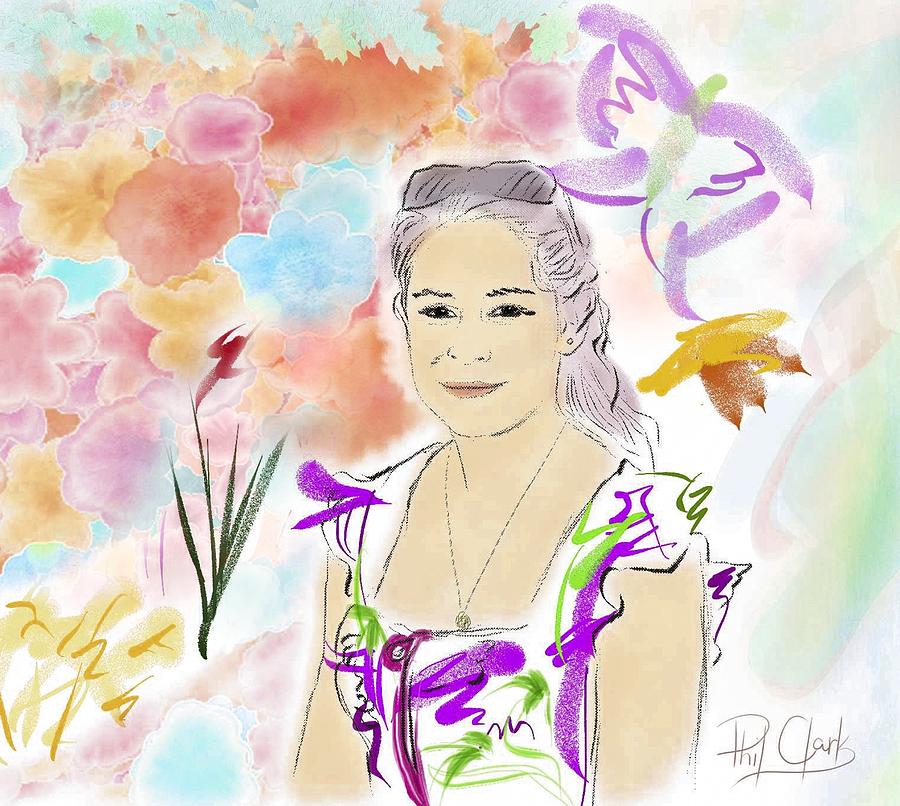 Young Woman With Flowers Digital Art by Phil Clark