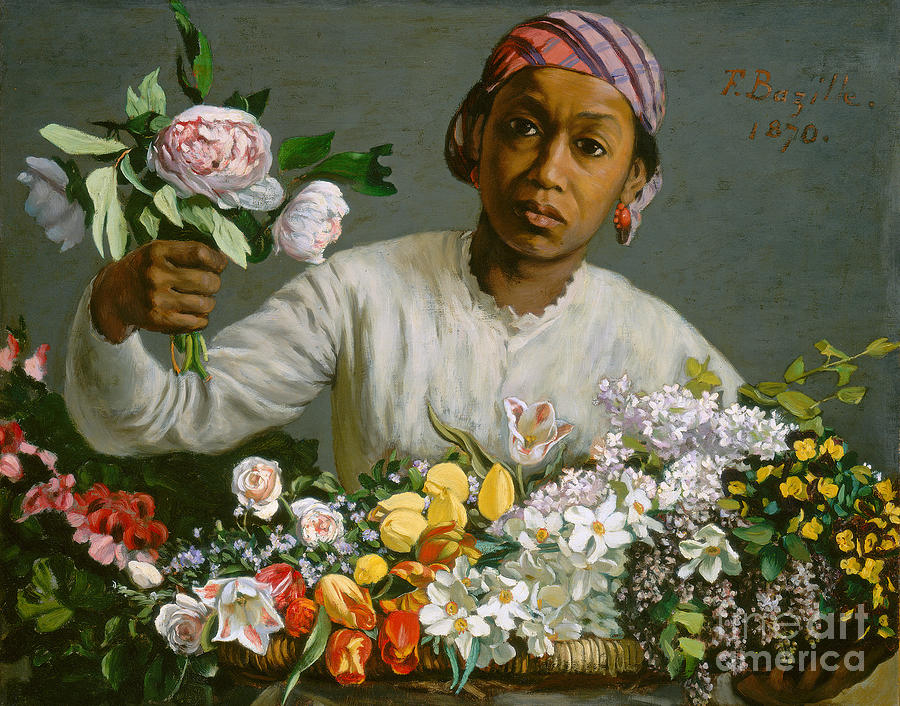 Young Woman with Peonies Painting by Jean Frederic Bazille