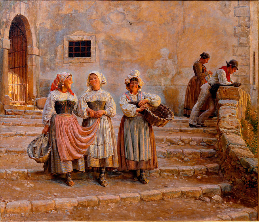 Young women transporting lime. Civiita d Antino Painting by Kristian Zahrtmann