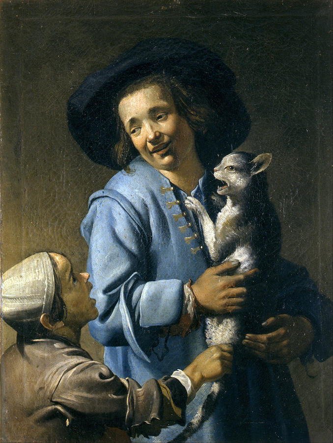 Youths playing with the Cat Painting by Abraham Bloemaert