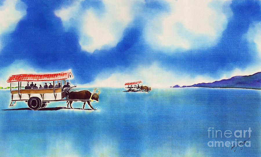 Yubu island-water buffalo taxi  Painting by Hisayo OHTA