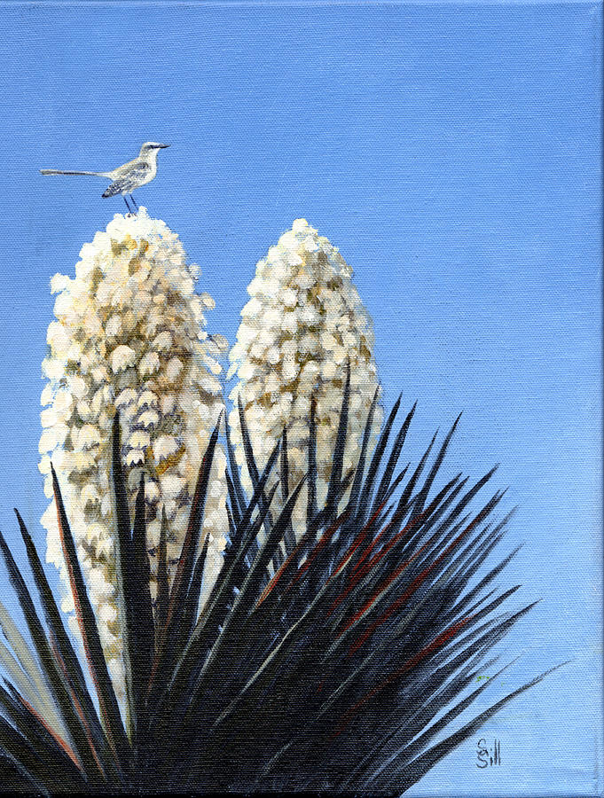 Nature Painting - Yucca with Mockingbird by Sue Sill
