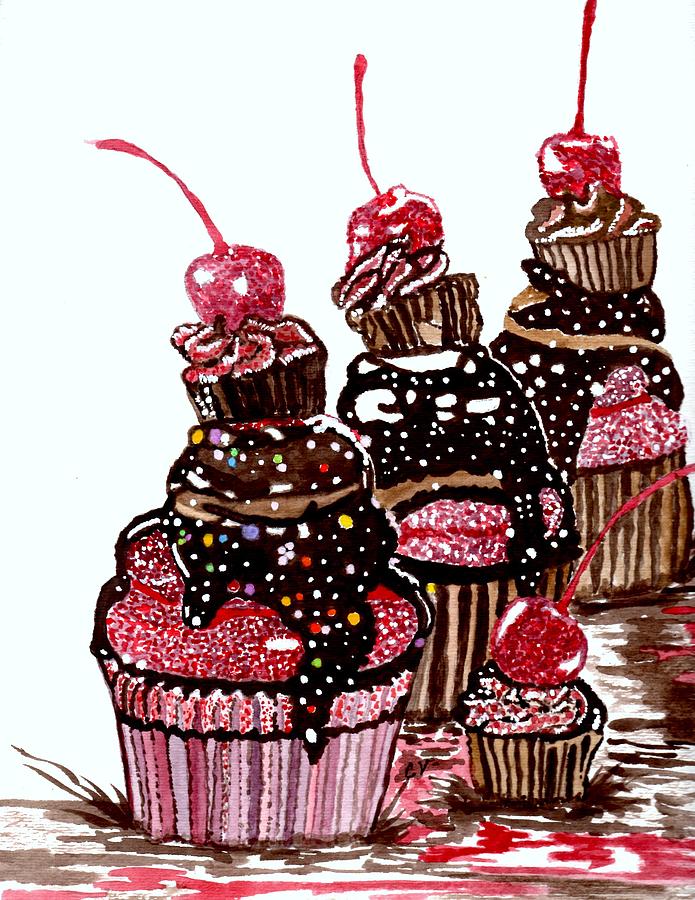 Yum Candy Cupcake Painting by Connie Valasco