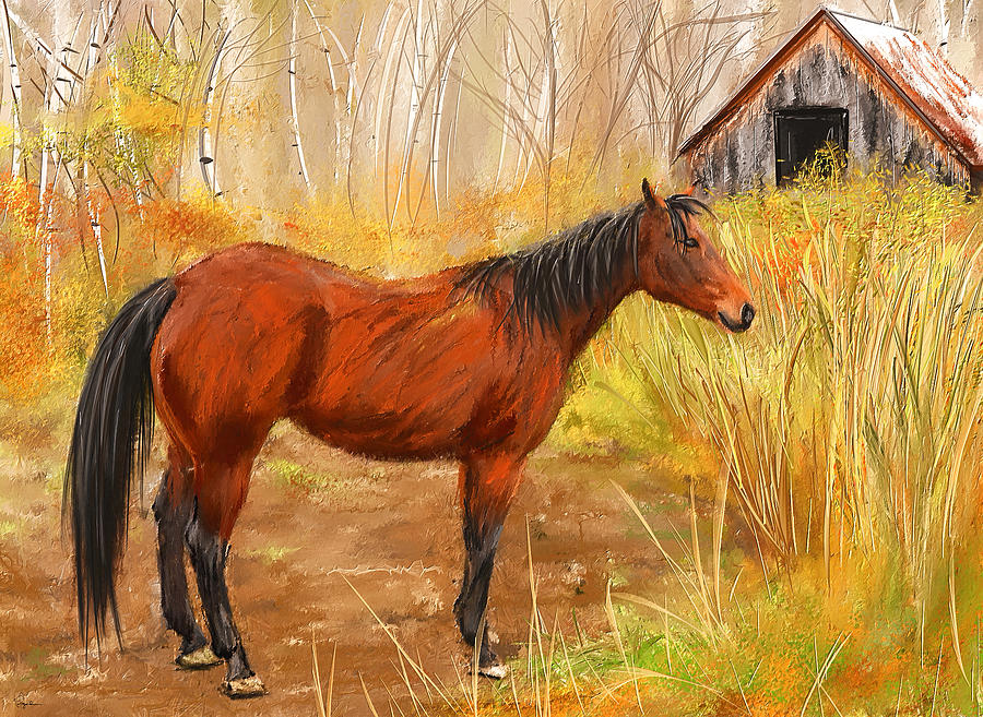 Yuma- Stunning Horse in Autumn Painting by Lourry Legarde Yuma- Stunning Horse in Autumn Painting by Lourry Legarde
