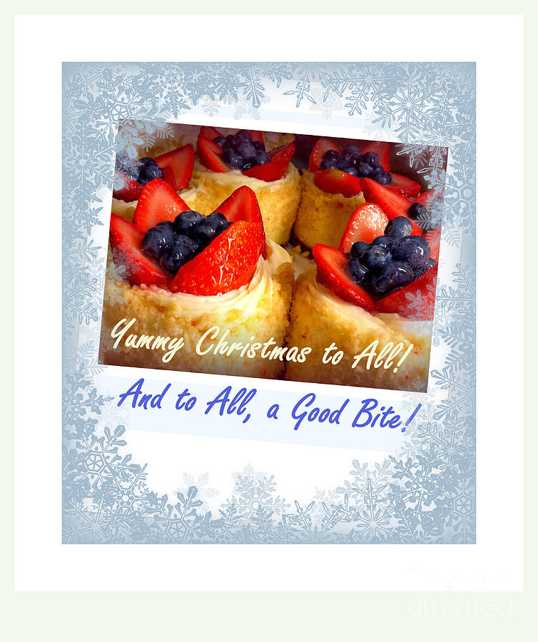 Christmas Photograph - Yummy Christmas to All - Strawberry Tarts - Holiday and Christmas Card by Miriam Danar