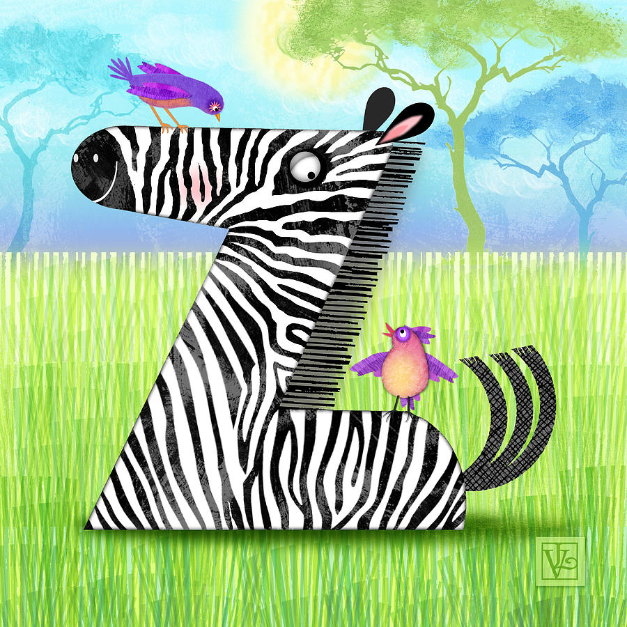 Bird Digital Art - Z is for Zebra by Valerie Drake Lesiak