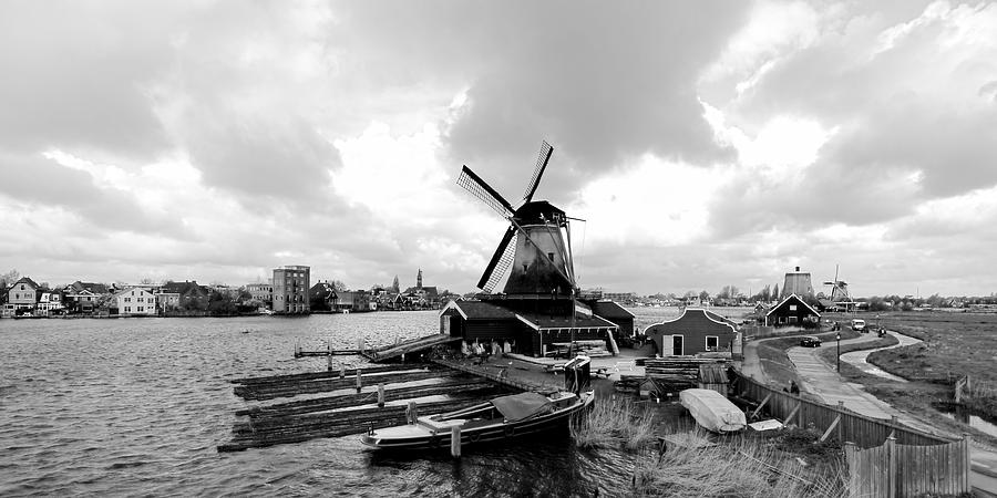 Zaanse Schans Pano in Black and White Photograph by Jenny Hudson