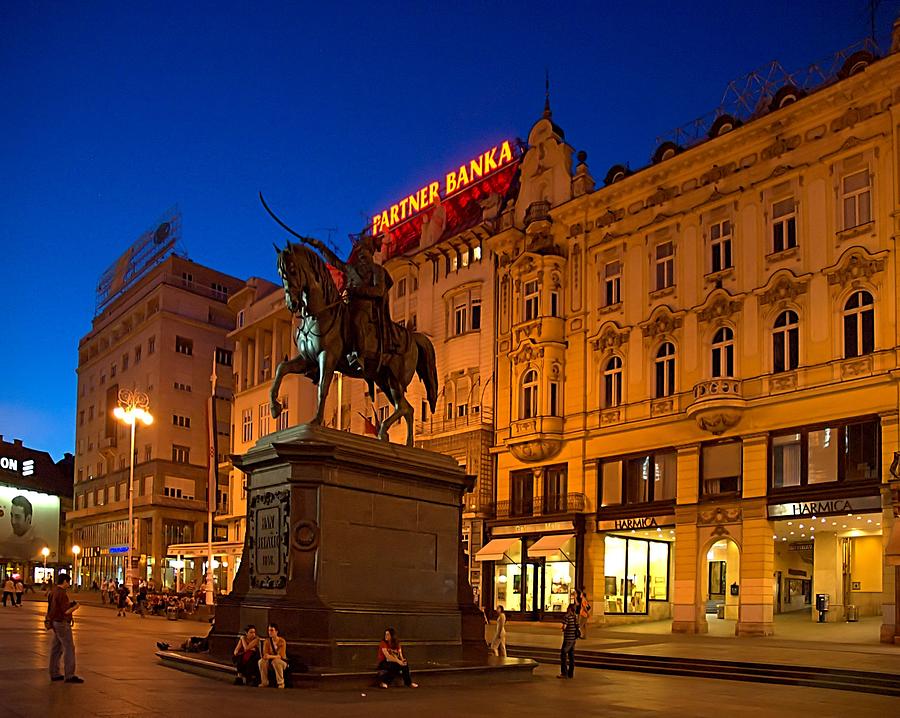 Zagreb Ban Jelacic Square at Night Photograph by Steven Richman