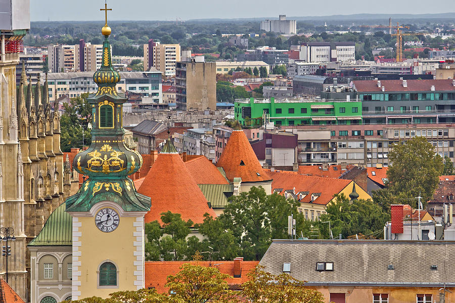 Zagreb rooftips and church tower Photograph by Brch Photography