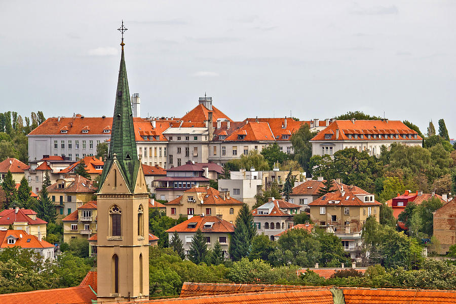 Zagreb rooftops and church tower Photograph by Brch Photography