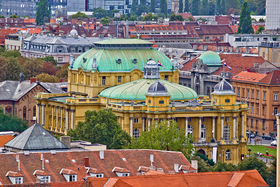 Zagreb rooftops and croatian national theater Photograph by Brch Photography