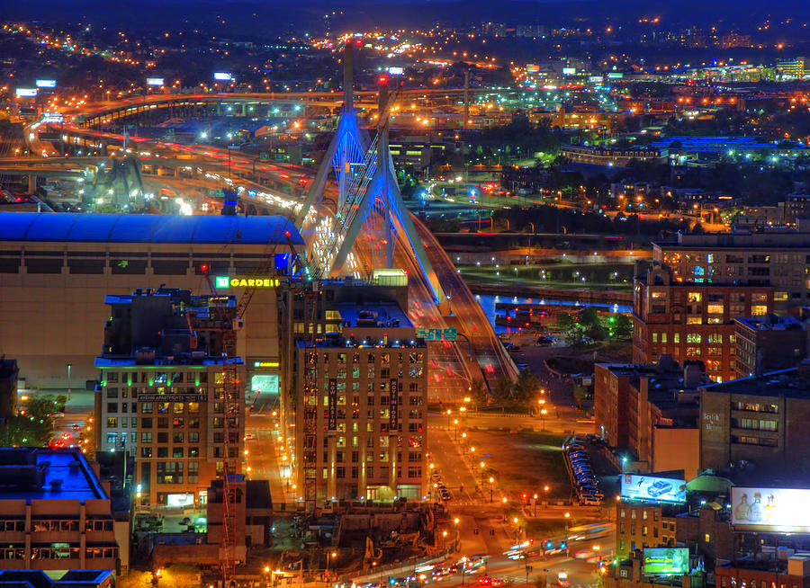 Boston Photograph - Zakim Bridge and TD Garden Boston Aerial by Joann Vitali