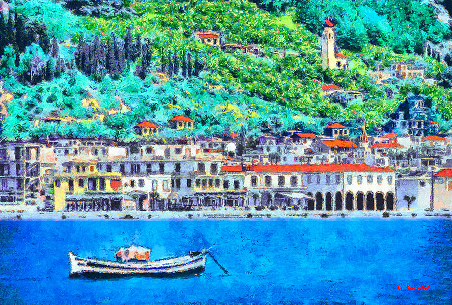Zakynthos harbor Painting by George Rossidis