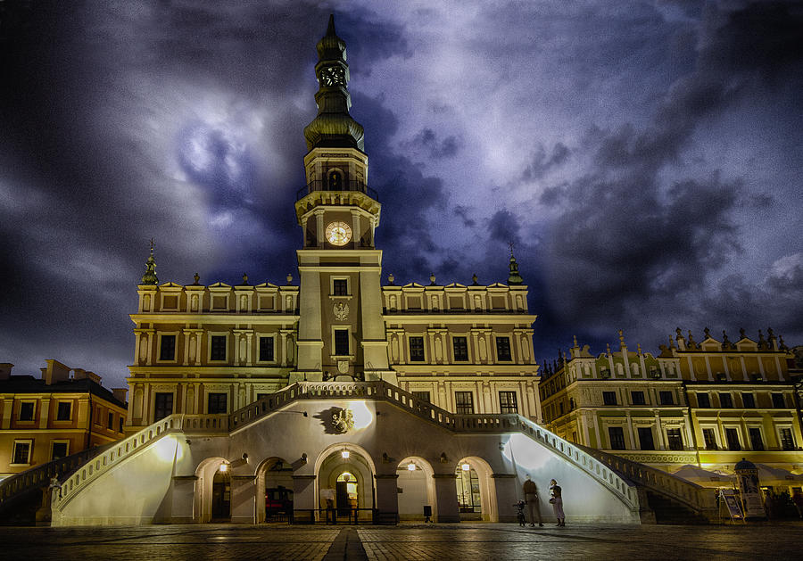 Zamosc City Hall At Night Photograph