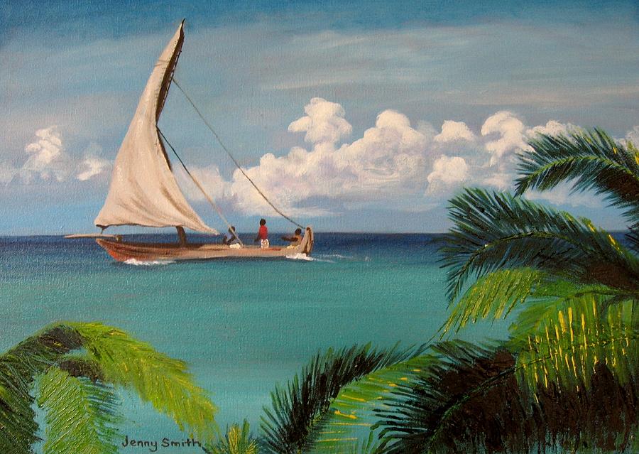 Beach Painting - Zanzibar Sail by Jenny Smith