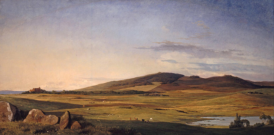 Zealand Landscape. View from Bjerreso Mark towards Vejrhoj and Dragsholm Manor Painting by Johan Thomas Lundbye